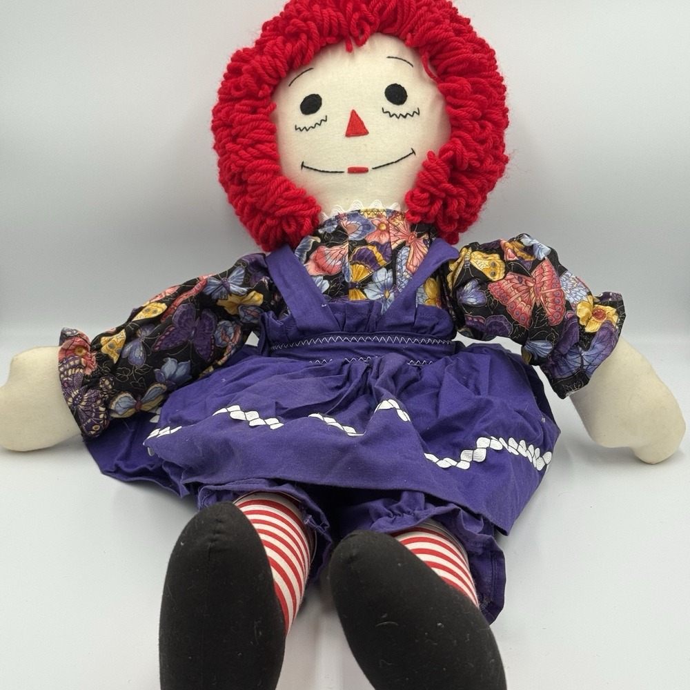 Vintage Raggedy Ann Doll in Purple‎ Dress & Butterfly Under Shirt 24"H